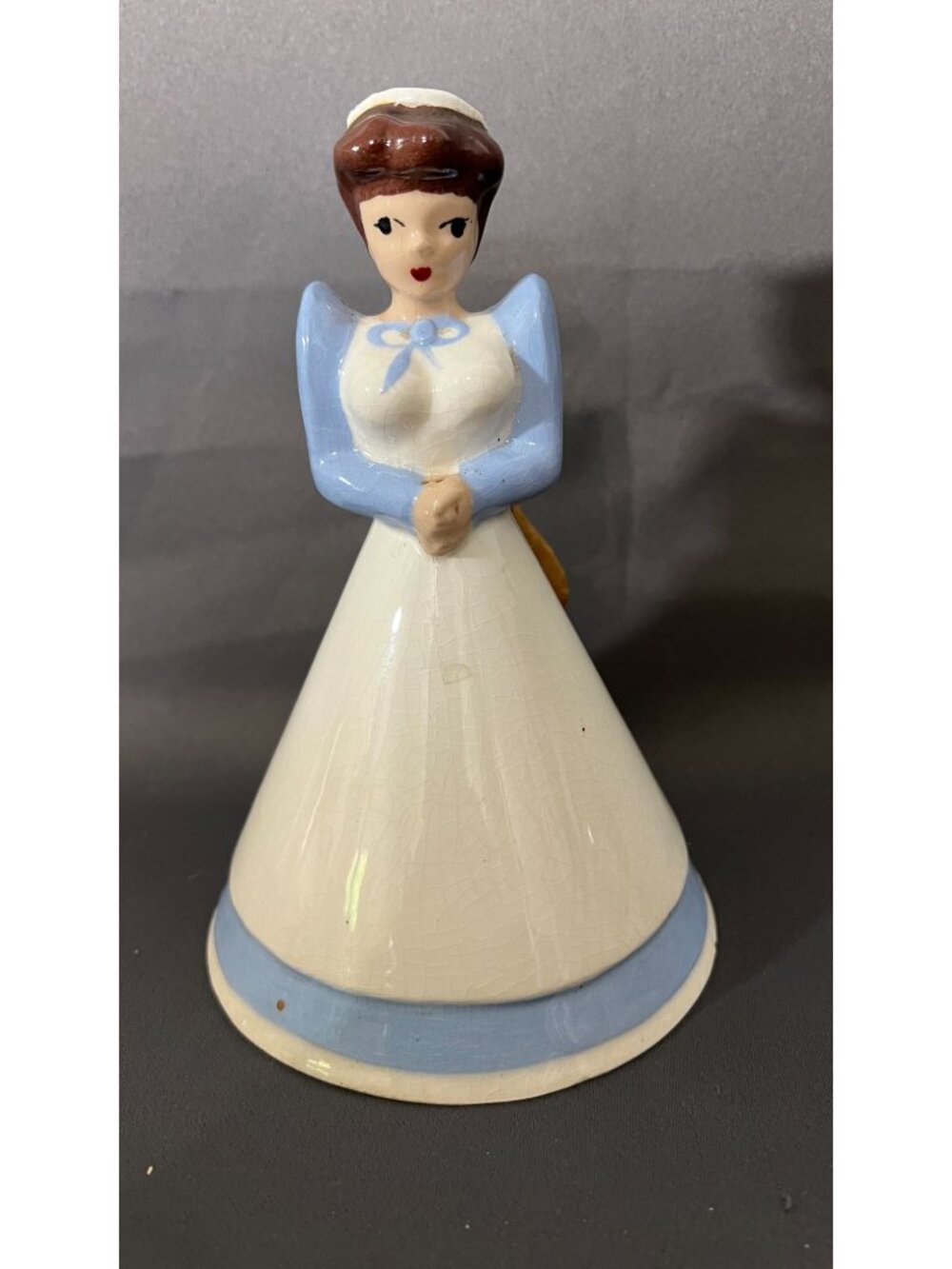 Vintage Hand Painted Ceramic Nurse Figurine Bell With Ribbon Accent - Picture 1 of 5